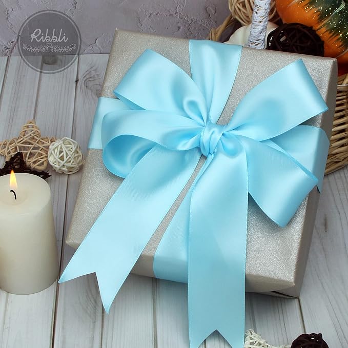Ribbli Light Blue Baby Blue Double Faced Satin Ribbon, 1-1/2” x Continuous 25 - Image 3