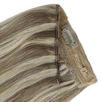 YoungSee Wire Hair Extensions Human Hair Highlight Hair Extensions Wire Light Brown Highlights Blonde Fish Line Hair Extension Real Human Hair for Women 16In 80G