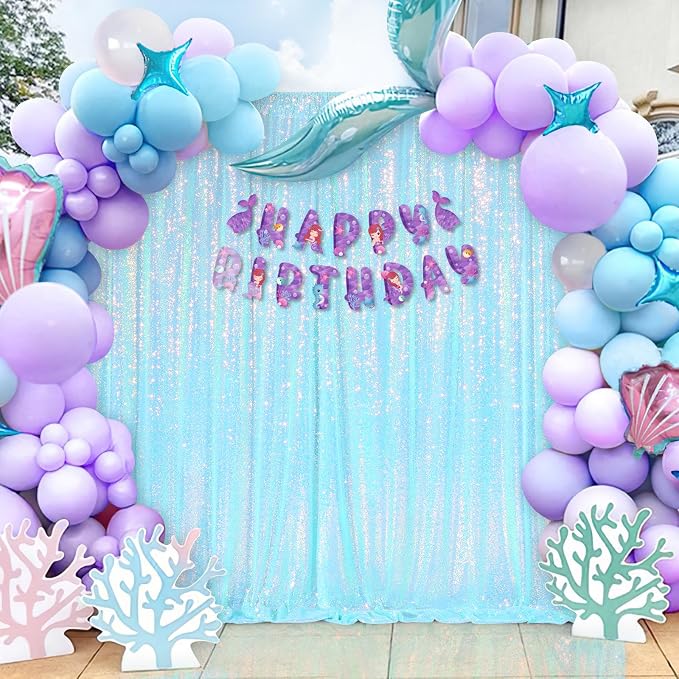 Blue Iridescent Sequin Backdrop 7ft x 7ft Glitter Photo Booth Backdrop | - Image 2
