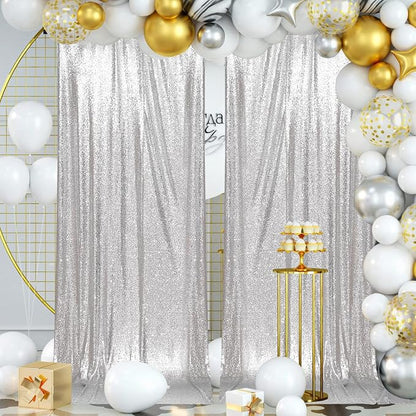 PartyDelight Silver Sequin Backdrop Curtains 5x10ft 2 Panels | Sparkly 3mm - Image 4