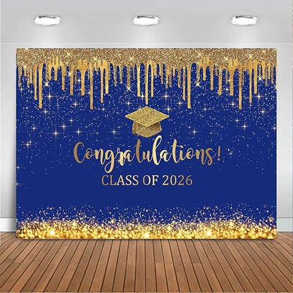 Mocsicka Blue and Gold Graduation Backdrop Congratulations Class of 2026 by Mocsicka