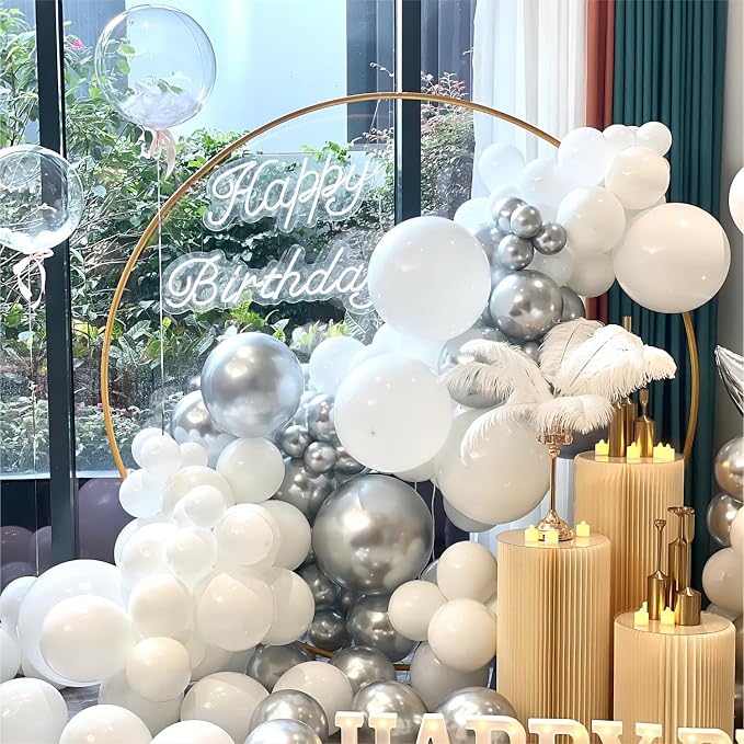 136pcs White and Silver Balloons Garland Arch Kit - Image 4