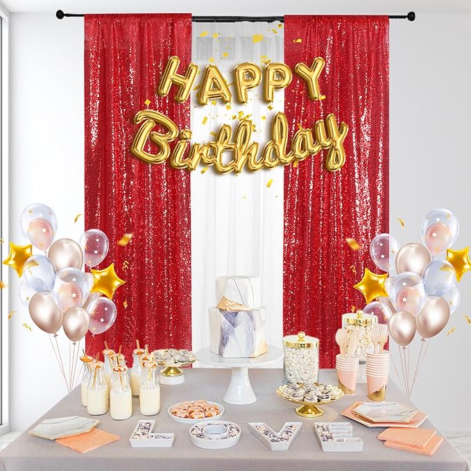 PartyDelight Red Sequin Backdrop Curtains 2x8ft 2 Panels | Sparkly 3mm sequins - Image 8