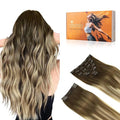 DOORES Hair Extensions Clip in Human Hair, Balayage Walnut Brown to Ash Brown and Bleach Blonde 150g 9pcs 20 Inch, Real Human Hair Extensions Clip in Straight Natural Hair Extensions