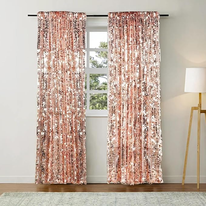 Big Sequin Rose Gold Drapes Curtains Panels Payette Sequin Backdrop Curtains - Image 4