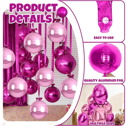12Pcs Hot Pink and Pink Round Balloons Foil, Big Hot Pink Metallic Balloons - Image 3
