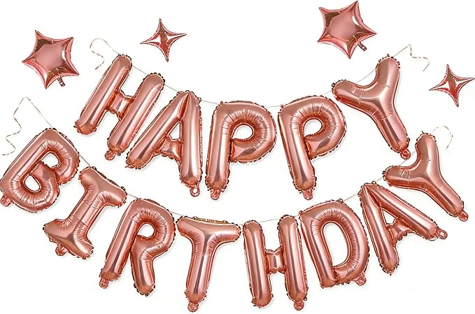 Rose Gold Happy Birthday Balloons Banner Sign Mylar letter Party Decoration | by xiangsushijie