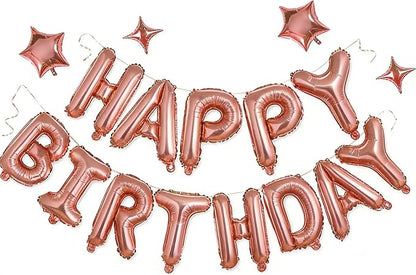 Rose Gold Happy Birthday Balloons Banner Sign Mylar letter Party Decoration | by xiangsushijie