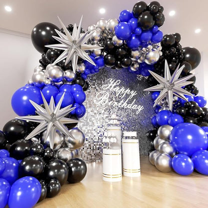 Royal Blue and Black Balloons Arch Kit -Navy Blue Balloons Metallic Sliver by Unknown