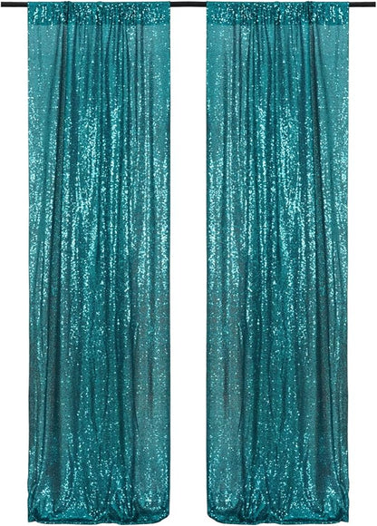 Poise3EHome 2Pcs 2Ft x 8Ft Teal Sequin Backdrop Curtains, Glitter Photography - Image 2