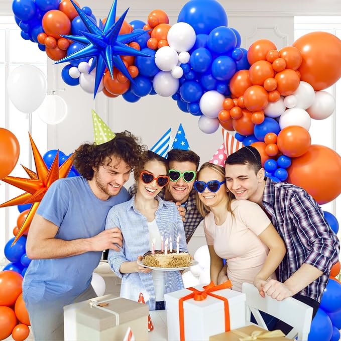 Royal Blue and Orange Balloon Arch Garland Kit White Orange Blue Balloons | - Image 6