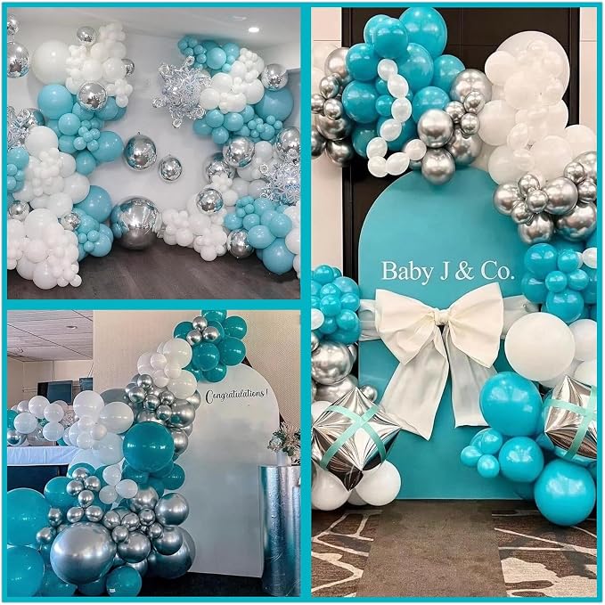 412Pcs Teal Silver White Balloon Garland Arch Kit, 18 12 10 5 Inch Different - Image 6
