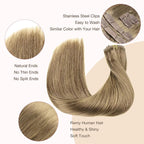 GOO GOO Clip in Hair Extensions Real Human Hair, Remy Human Hair Extensions Clip ins for Women, Natural Human Hair, 16inch 110g 7Pcs, 7 Bronde