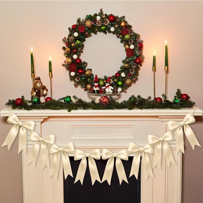 1 String of 8PCS Champange Bow Garland Banner Decoration, Pre-Strung Satin - Image 4