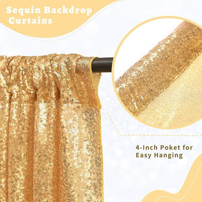 Gold Sequin Backdrop Curtains 2 Pcs 5ftx8ft Sparkle Backdrop Drapes | Glitter - Image 2