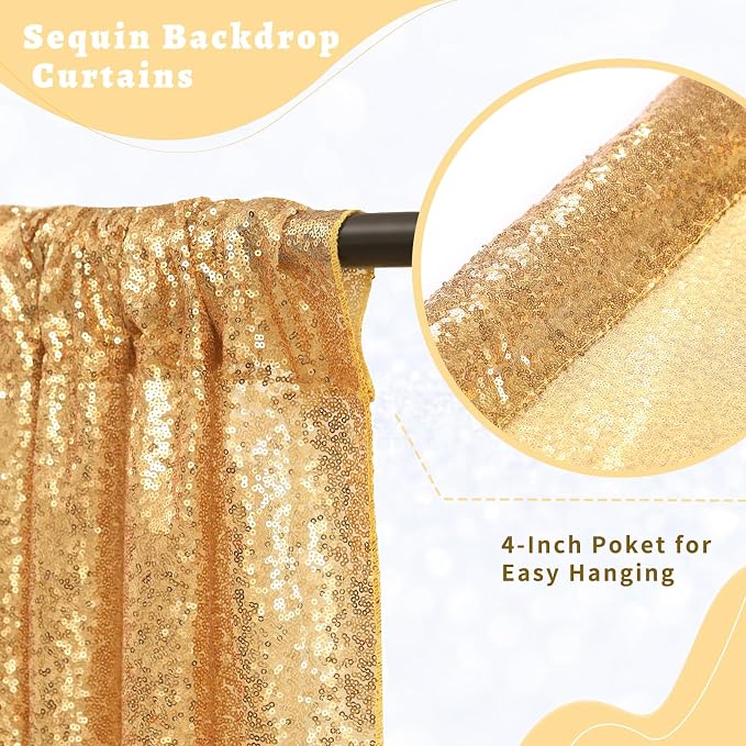 Sequin Backdrop Gold Curtains 4 Pcs 2ftx8ft Glitter Shimmer Fabric | Sparkly - Image 3