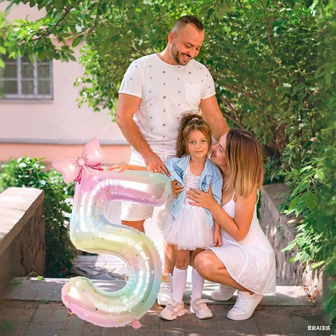 Number 5 40 Inch Rainbow Star Gradient Giant Number Balloon & Mini Bow Balloon - Image 3
