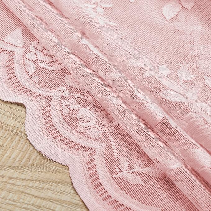 Baby Pink Lace Curtains 45 Inch Length 2 Panels set Romantic Flower Sheer - Image 7
