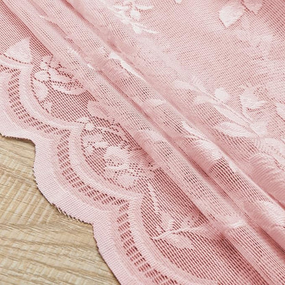 Baby Pink Lace Curtains 45 Inch Length 2 Panels set Romantic Flower Sheer - Image 7