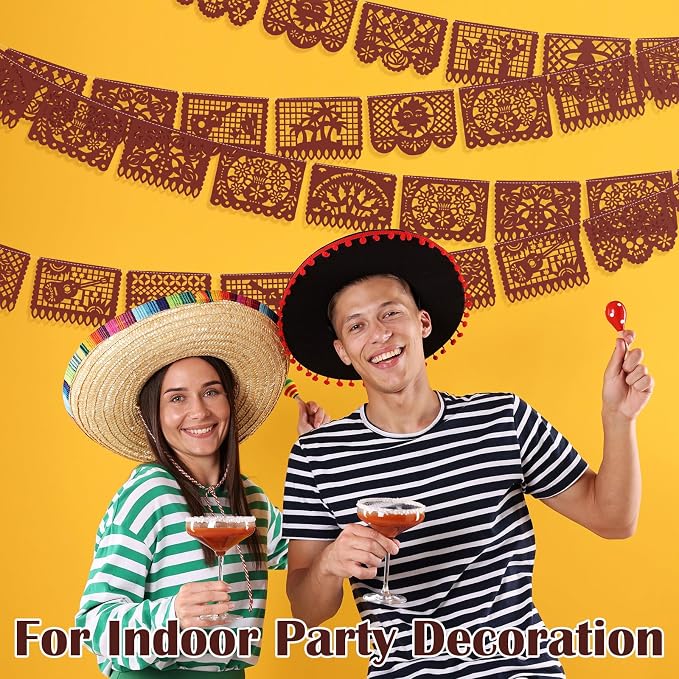 Boao 4 Packs 60 ft Mexican Party Decorations Fiesta Banner Plastic Papel Picado - Image 6