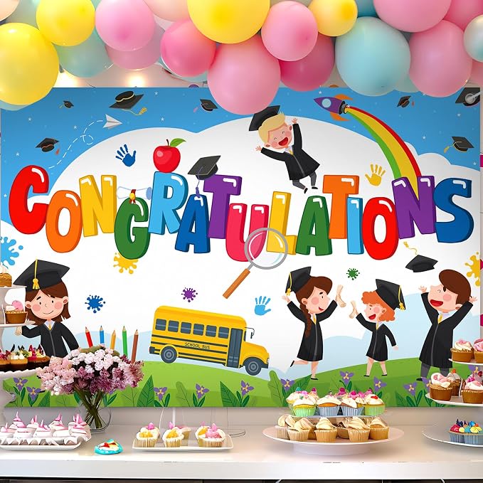 Congratulations Backdrop Banner, 6x4ft Class of 2026 Kindergarten | Grade Theme - Image 4