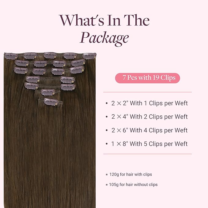 GOO GOO Clip in Hair Extensions Real Human Hair, Remy Human Hair Extensions Clip ins for Women, Natural Human Hair, 18inch 120g 7 Pcs, #4H Light Chocolate Brown