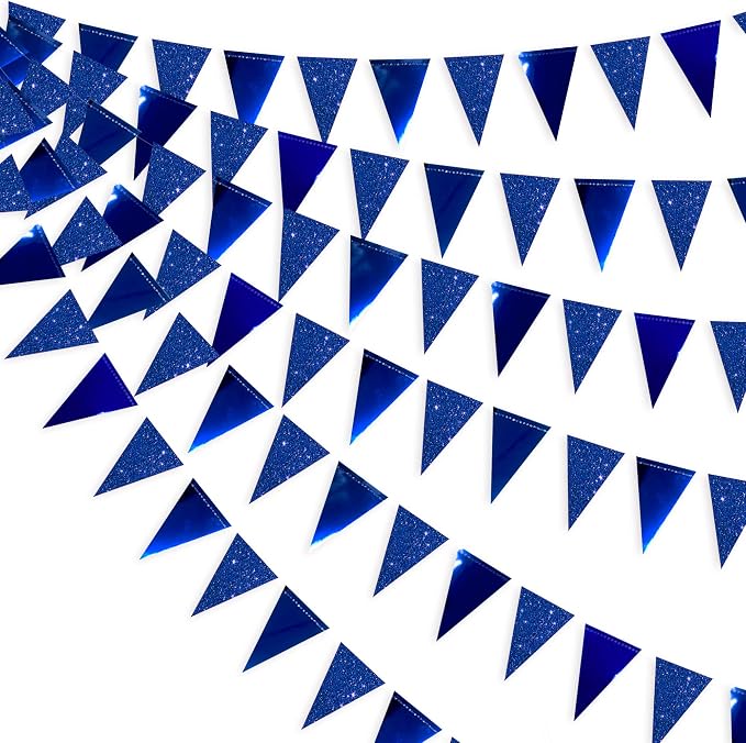 30 Ft Royal Blue Party Decorations Navy Blue Metallic Glitter Paper Triangle by pinkblume
