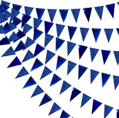 30 Ft Royal Blue Party Decorations Navy Blue Metallic Glitter Paper Triangle by pinkblume