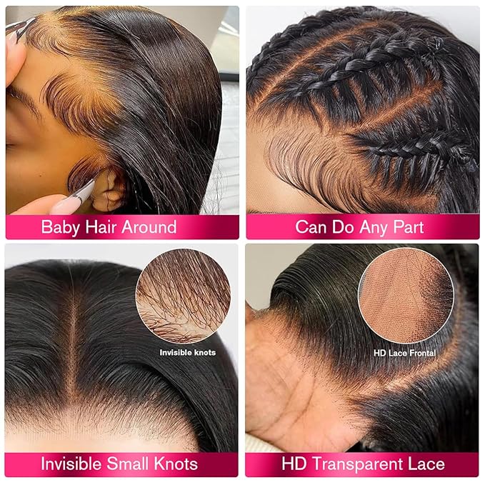 Real HD Lace Wig 13x6 Full Lace Frontal Wig 220% Density Body Wave HD Transparent Lace Front Wigs Virgin Human Hair Wigs Pre Plucked with Baby Hair 22 inch