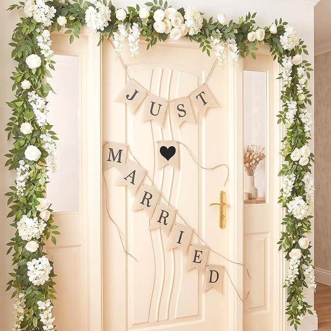 Rustic Burlap Just Married Banner, Wedding Banner - Image 6