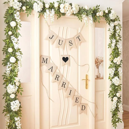 Rustic Burlap Just Married Banner, Wedding Banner - Image 6