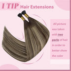 YoungSee I Tip Hair Extensions Human Hair Balayage I Tips Hair Extensions Real Human Hair Balayage I-Tip Hair Extension Ombre Dark Brown with Ash Blonde Itip Human Hair Extension 18 Inch 60s 50g