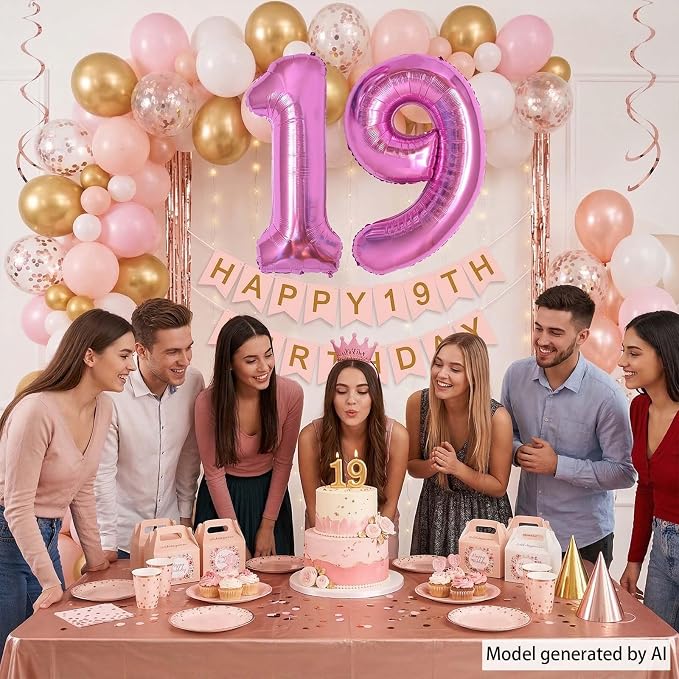 Pink Number 19 Balloon 40 Inch, Sleek Foil Numeral - Image 3