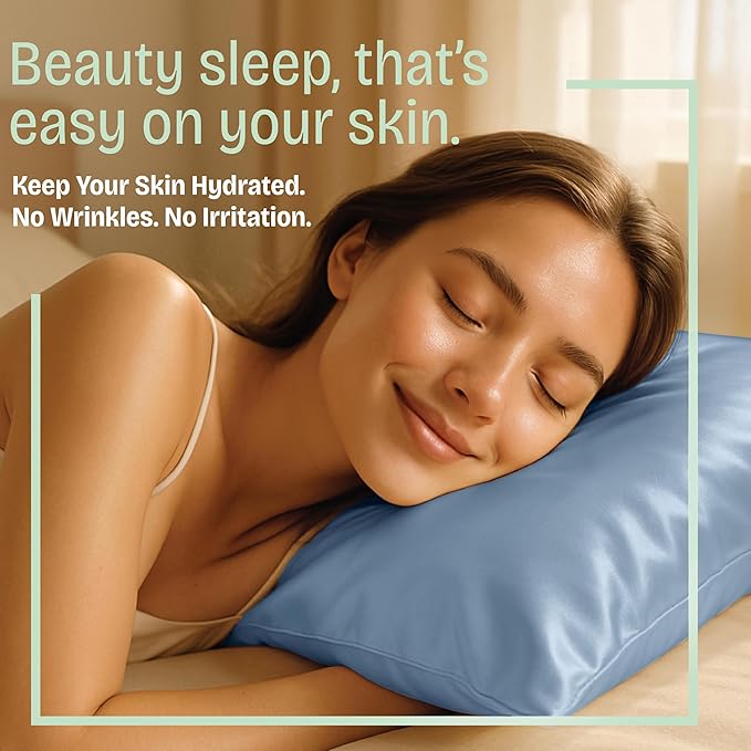 BLISSFORD Satin Pillowcase with Zipper, for Hair and Skin Care, Feels Soft and Cool Like a Silk Pillowcase, Satin Pillow Cases 2 Pack, Slik Pillow Cover, Slate Blue - King Size, Set of 2