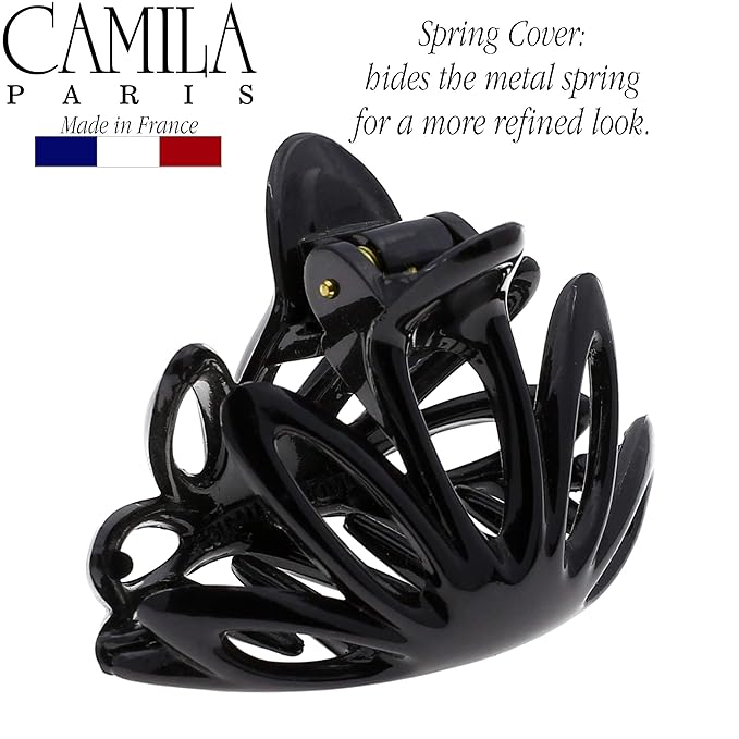 Camila Paris CP853 French Hair Clip for Women Thick Hair for Long Curly Wavy Hair, Black, Girls Hair Claw Clips Fashion Styling Hair Accessories for Women, Strong Hold No Slip Grip, Made in France