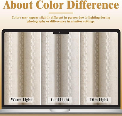 Cream 100% Boho Blackout Curtains 84 Inch 2 Panels - Image 5