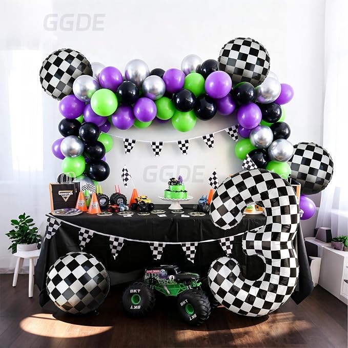 Monster Truck Birthday Party Theme 40 Inch Checkered Number Balloon 3 | - Image 5
