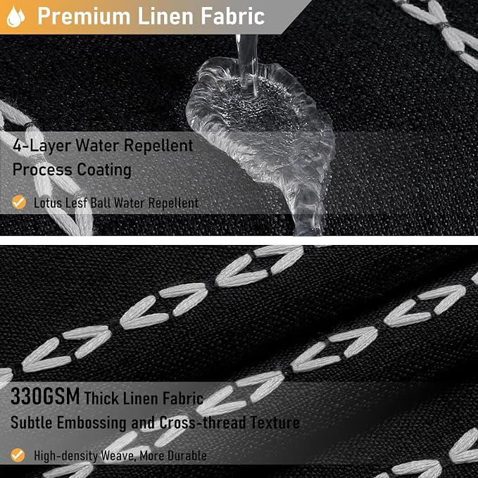 Small Boho Linen Heavy Duty Cloth Shower Curtain, 330GSM Linen Blend, Water - Image 4