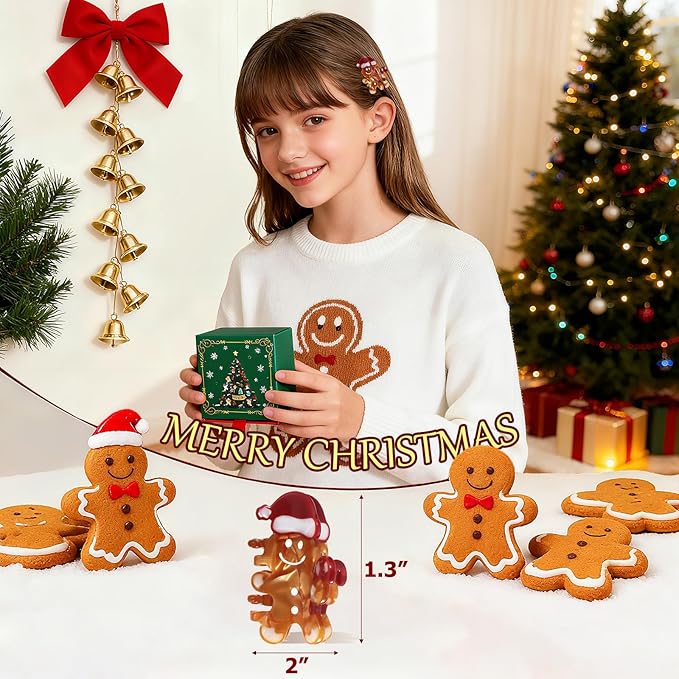 Original Italian Designed Mini Hair Claw Clips for Women- CHRISTMAS Gingerbread Men, Premium Acetate Small Claw, Non Slip Cute Hair Clips for Women with Gift Box