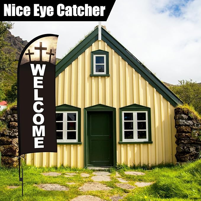 Buryeah 2 Sets Welcome Feather Flag Sign Kit Welcome Banners Swooper Flag - Image 3