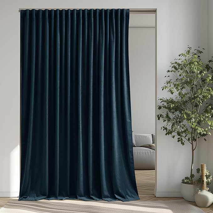 Navy Blue Velvet Curtains 84 inches Long Extra Wide Soft Room Darkening Noise by StangH