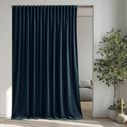 Extra Wide Velvet Curtains Luxury Navy Blue Room Darkening Thermal Insulated by StangH