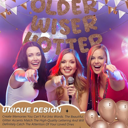 Fulmoon Set of 3 Pre Strung Older Wiser Hotter Glitter Banner Funny Birthday - Image 5