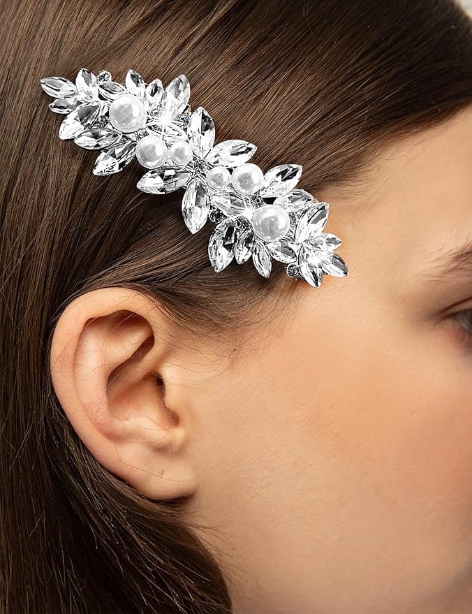 4 Pieces Rhinestone Bridal Hair Clip,Crystal Hair Clips, Rhinestone Jewelry Barrette Vintage Hair Accessories Pearl Hair Clips Hair Accessories for Women Wedding Golden Leaves Golden/Silver Pearls