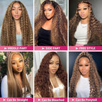 Honey Blonde Deep Wave Lace Front Wigs Human Hair 200 Density 13x6 HD Lace Front Wigs Ombre Human Hair Wig Glueless P4/27 Highlight Wig for Women Pre Plucked with Natural Hairline (22 Inch)