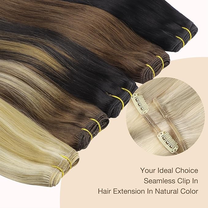 GOO GOO Clip in Hair Extensions Real Human Hair, Remy Human Hair Extensions Clip ins for Women, Natural Human Hair, 18inch 120g 7Pcs, Ash Blonde to Platinum Blonde