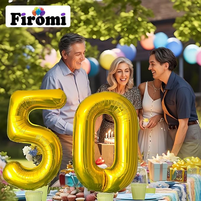 FIROMI 50 Number Balloons Gold Big Foil Mylar 50th Balloon Numbers 40-inch | - Image 3