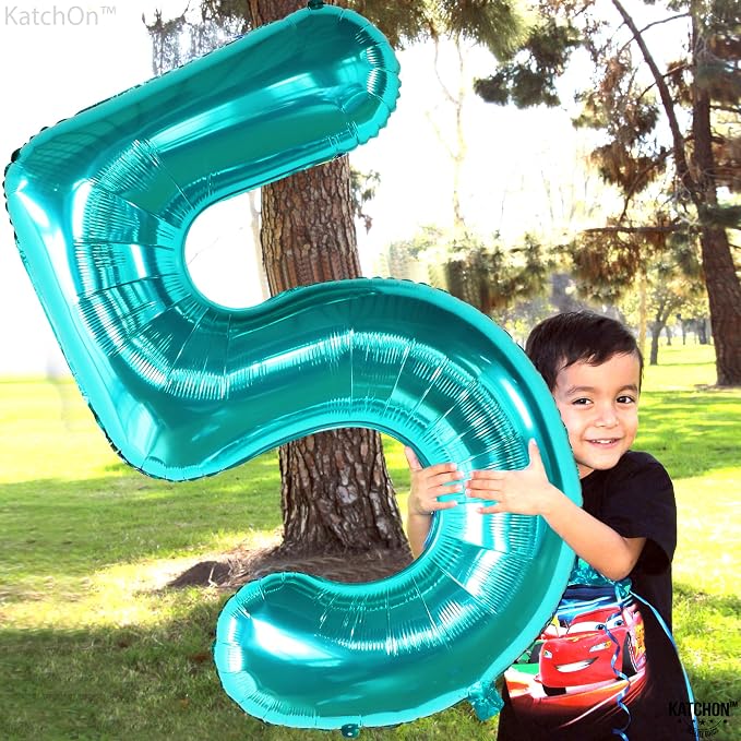 KatchOn Giant Aqua Blue Number 5 Balloon - Image 2