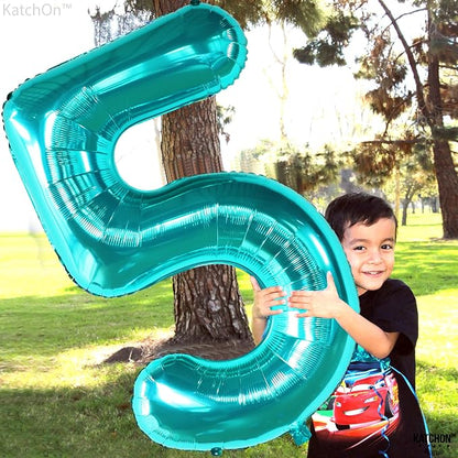 KatchOn Giant Aqua Blue Number 5 Balloon - Image 2