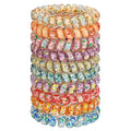 JessLab Spiral Hair Ties for Ladies, 10-Pack Elastic Cute Plastic Coil Bands, No-Damage Accessory for Women and Children with Thick or Thinning Hair, Silkscreen Floral Print